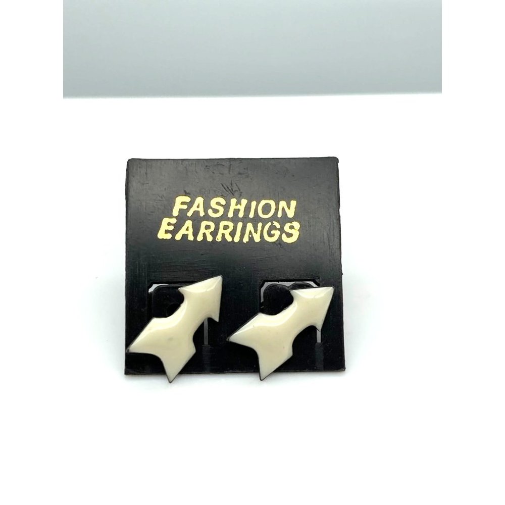 Vintage White Enamel Arrow Earrings, Tiny Unisex Studs